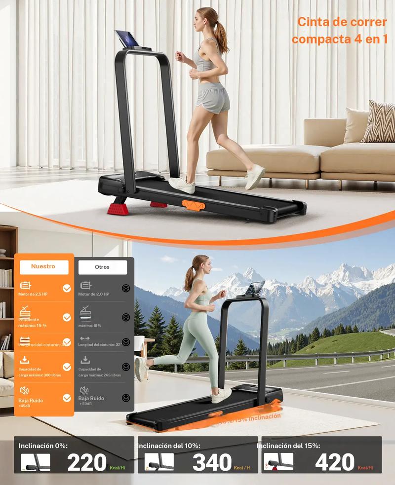 Tapis roulant compatto 4 in 1 con inclinazione regolabile