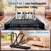 Cinta 4 en 1 con inclinación, capacidad de 136 kg, banda de 38 cm, plegable